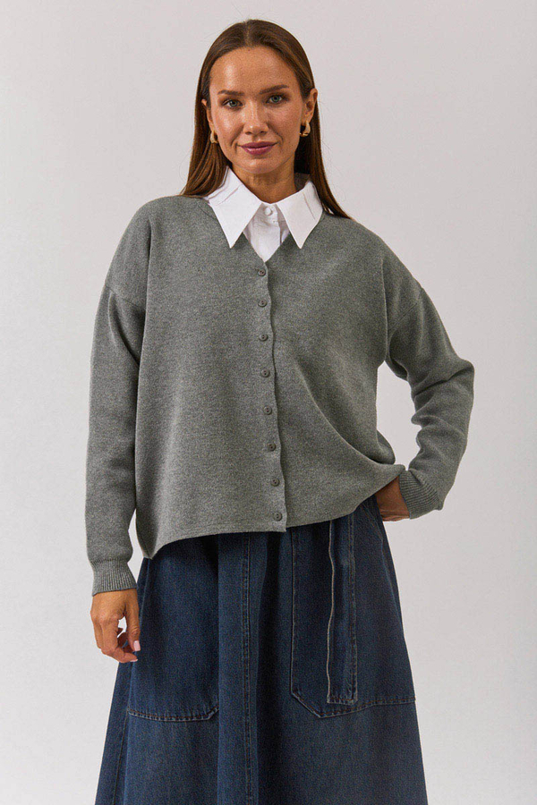 Bisiklet Yaka Premium Triko Hırka Gri - 3