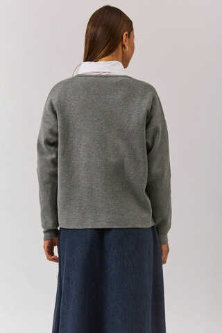 Bisiklet Yaka Premium Triko Hırka Gri - 9