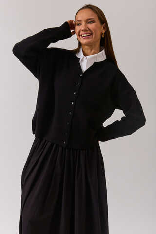 Bisiklet Yaka Premium Triko Hırka Siyah - 3