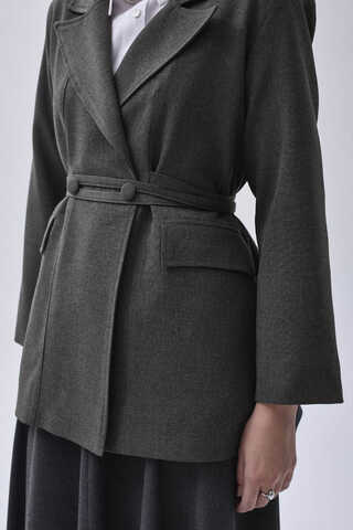 Biye Bağlamalı Blazer Ceket Antrasit - 3