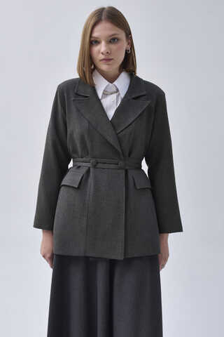 Biye Bağlamalı Blazer Ceket Antrasit