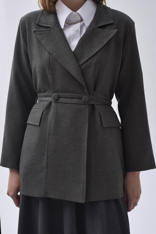 Biye Bağlamalı Blazer Ceket Antrasit - 5