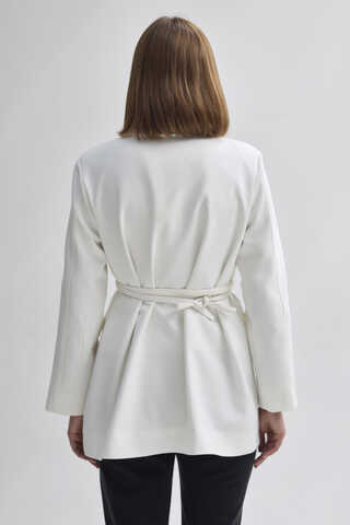 Biye Bağlamalı Blazer Ceket Beyaz - 11
