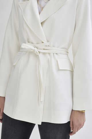 Biye Bağlamalı Blazer Ceket Beyaz - 8