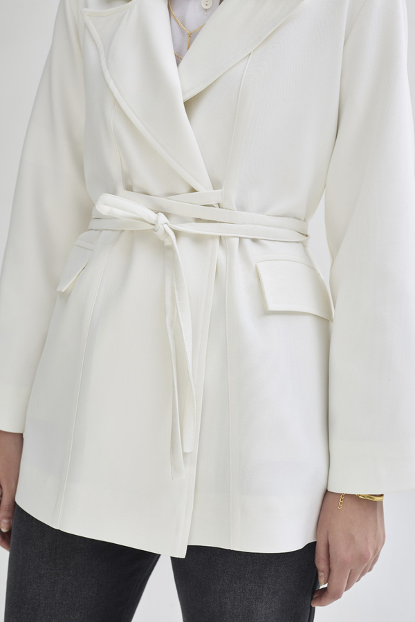 Biye Bağlamalı Blazer Ceket Beyaz - 8