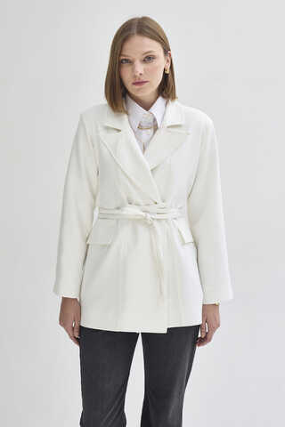 Biye Bağlamalı Blazer Ceket Beyaz - 3