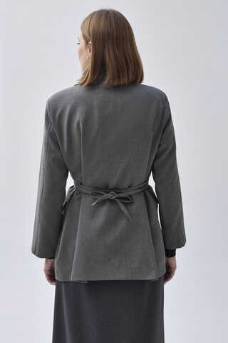 Biye Bağlamalı Blazer Ceket Gri - 10