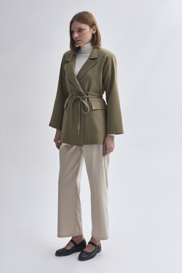 Biye Bağlamalı Blazer Ceket Haki - 4