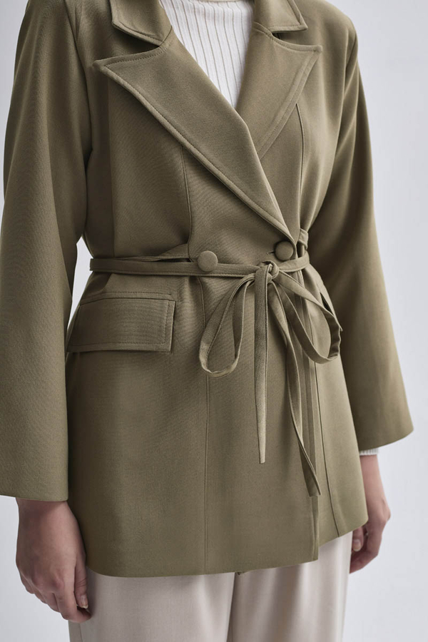 Biye Bağlamalı Blazer Ceket Haki - 6