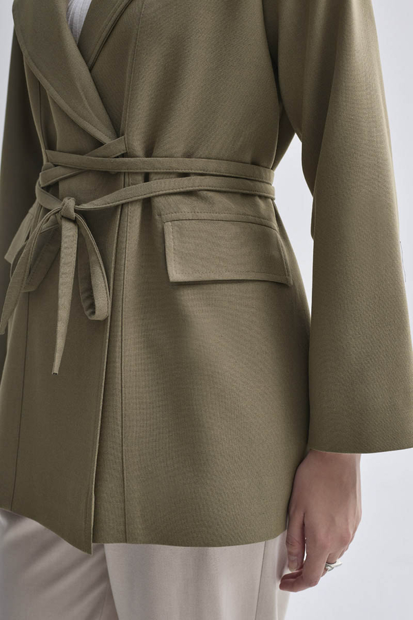 Biye Bağlamalı Blazer Ceket Haki - 9