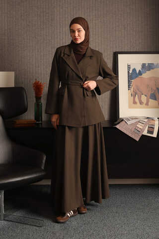 Biye Bağlamalı Blazer Ceket Kahverengi - 3