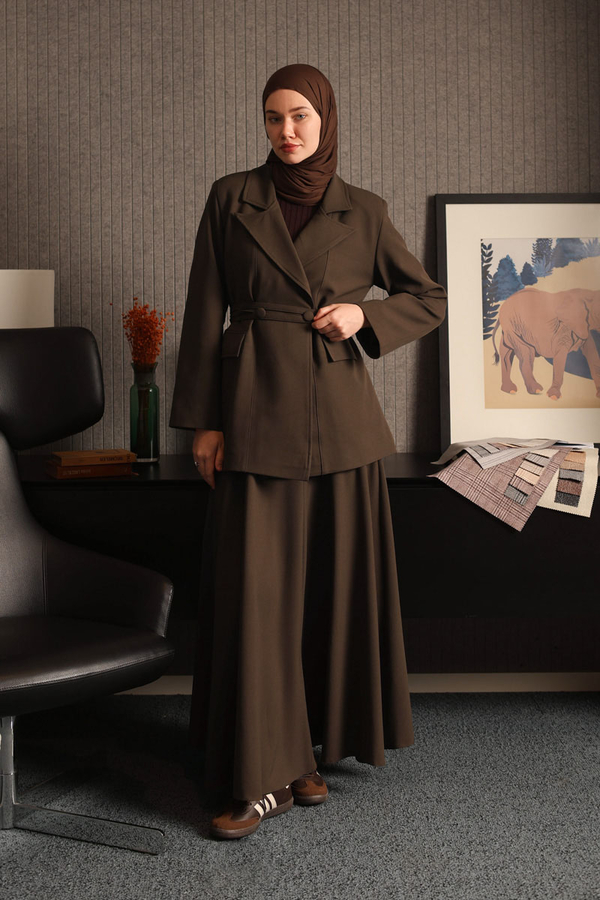 Biye Bağlamalı Blazer Ceket Kahverengi - 3