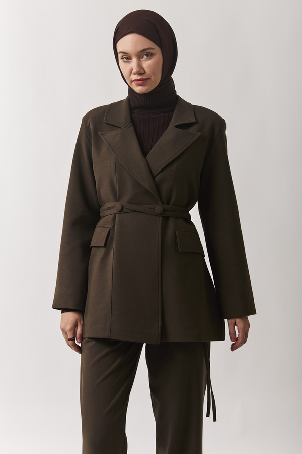 Biye Bağlamalı Blazer Ceket Kahverengi - 4