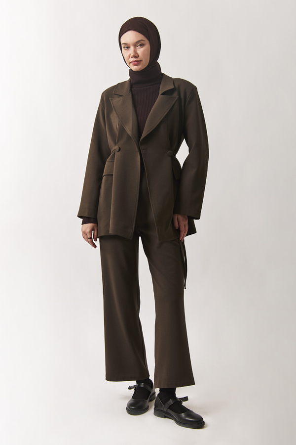 Biye Bağlamalı Blazer Ceket Kahverengi - 5
