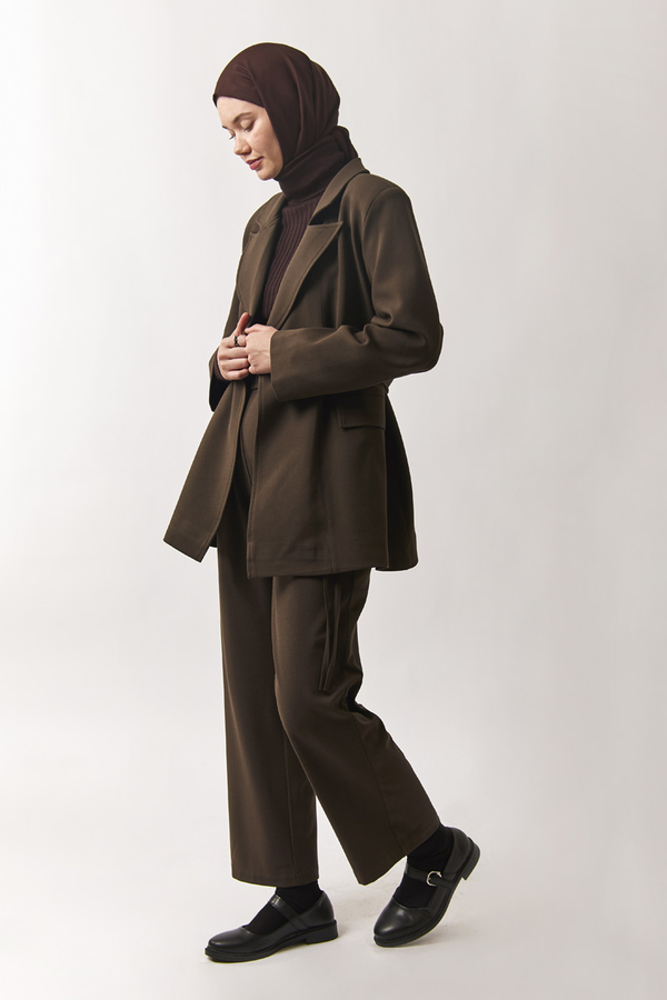 Biye Bağlamalı Blazer Ceket Kahverengi - 7