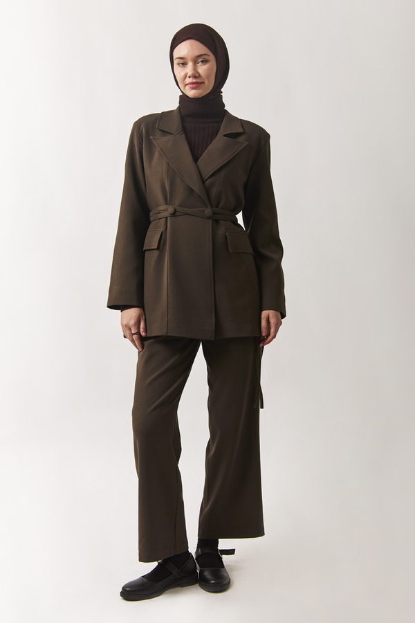 Biye Bağlamalı Blazer Ceket Kahverengi - 8