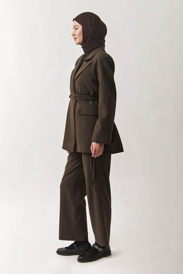 Biye Bağlamalı Blazer Ceket Kahverengi - 9