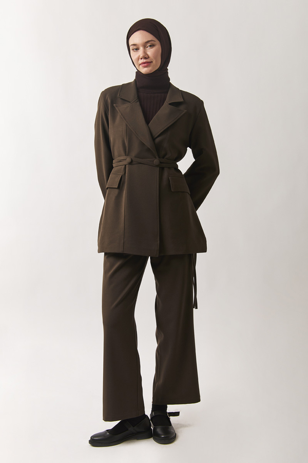 Biye Bağlamalı Blazer Ceket Kahverengi - 10
