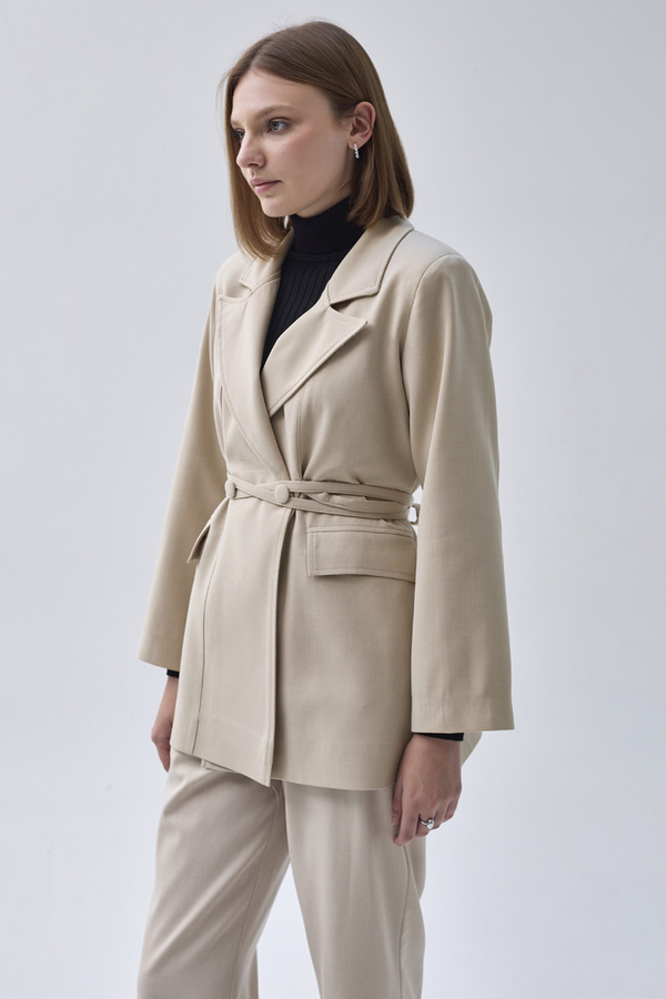 Biye Bağlamalı Blazer Ceket Taş - 3