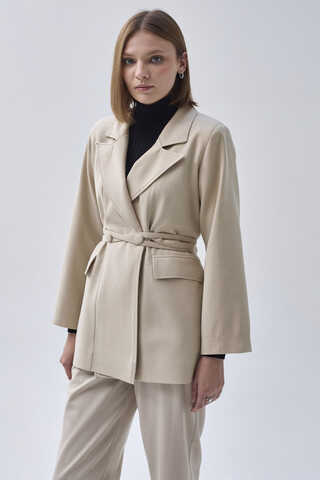 Biye Bağlamalı Blazer Ceket Taş - 5