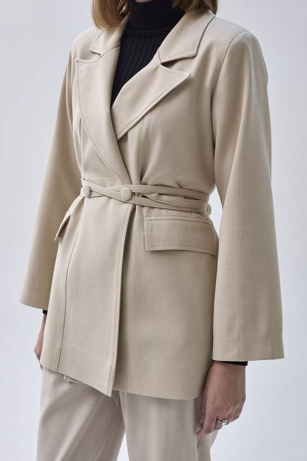 Biye Bağlamalı Blazer Ceket Taş - 6