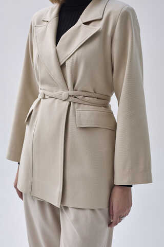 Biye Bağlamalı Blazer Ceket Taş - 7