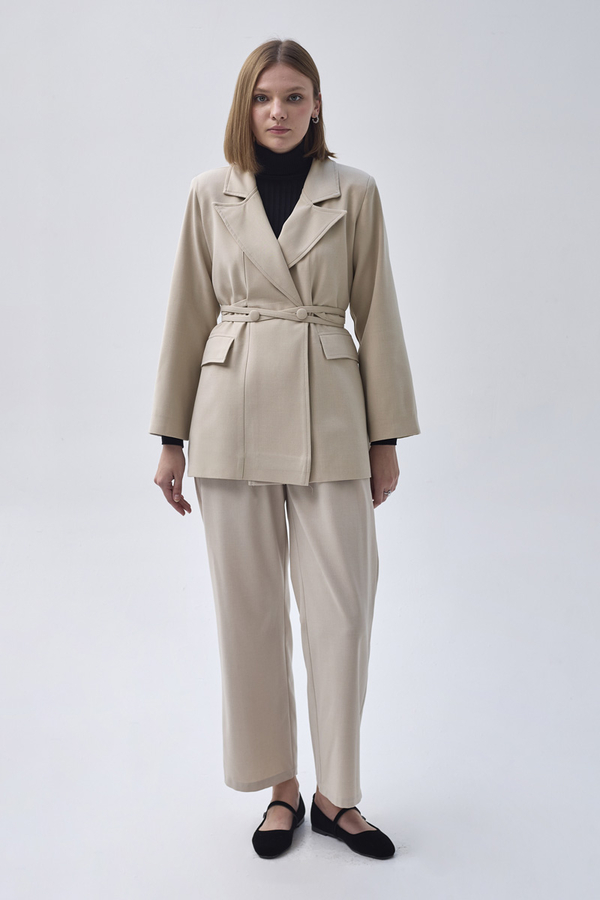 Biye Bağlamalı Blazer Ceket Taş - 4