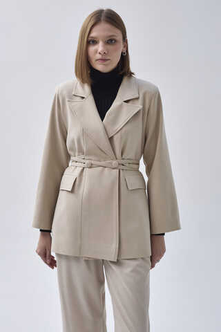 Biye Bağlamalı Blazer Ceket Taş - 1