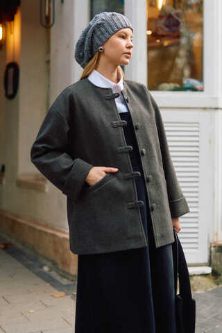 Biye Button Wool Coat Anthracite - 3
