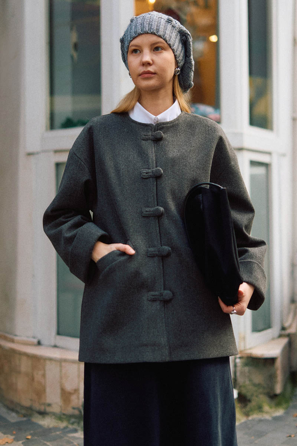 Biye Button Wool Coat Anthracite - 6