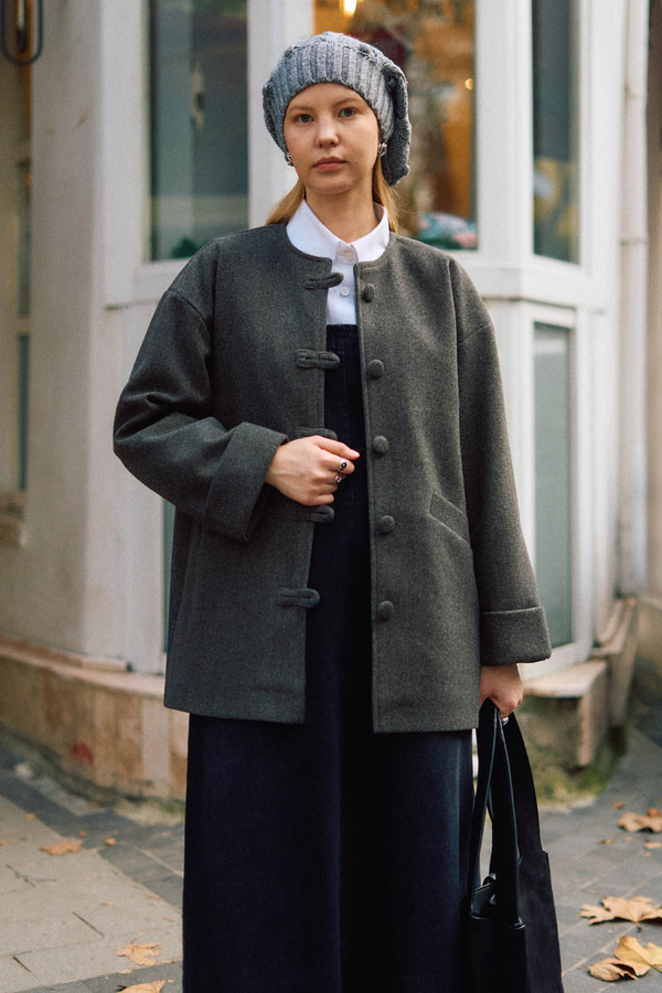 Biye Button Wool Coat Anthracite - 2