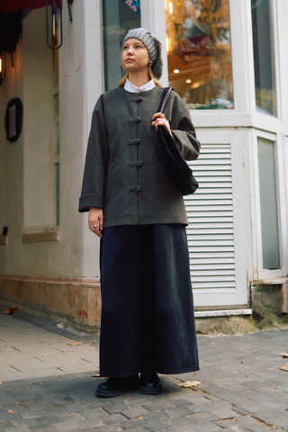 Biye Button Wool Coat Anthracite - 4