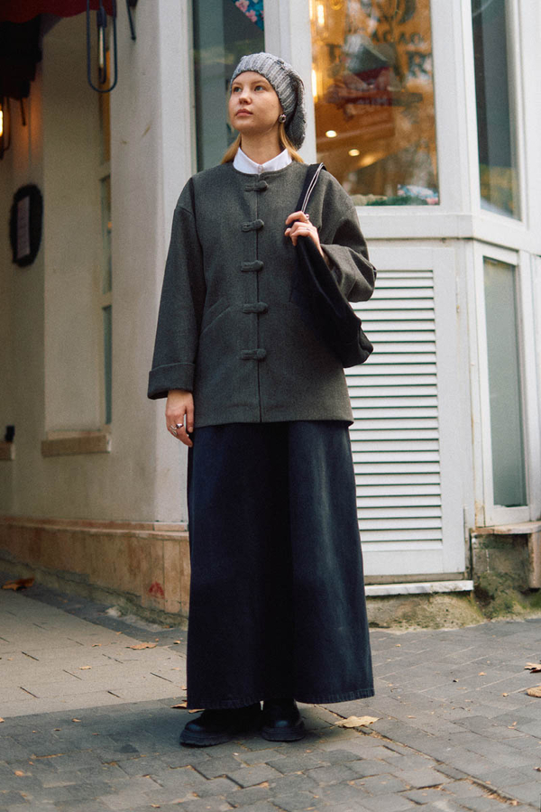 Biye Button Wool Coat Anthracite - 4