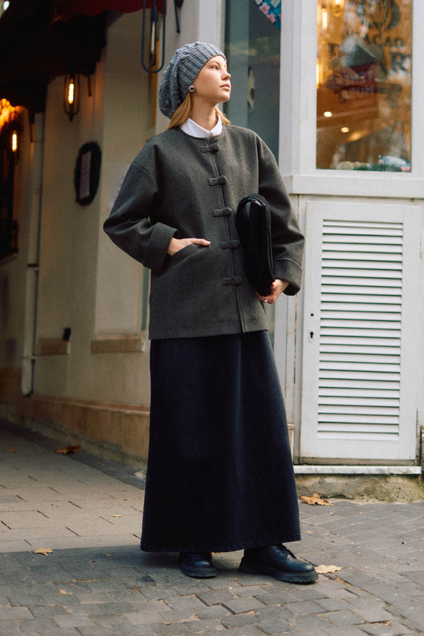 Biye Button Wool Coat Anthracite - 5