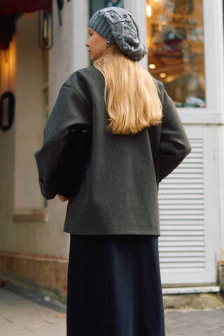 Biye Button Wool Coat Anthracite - 9