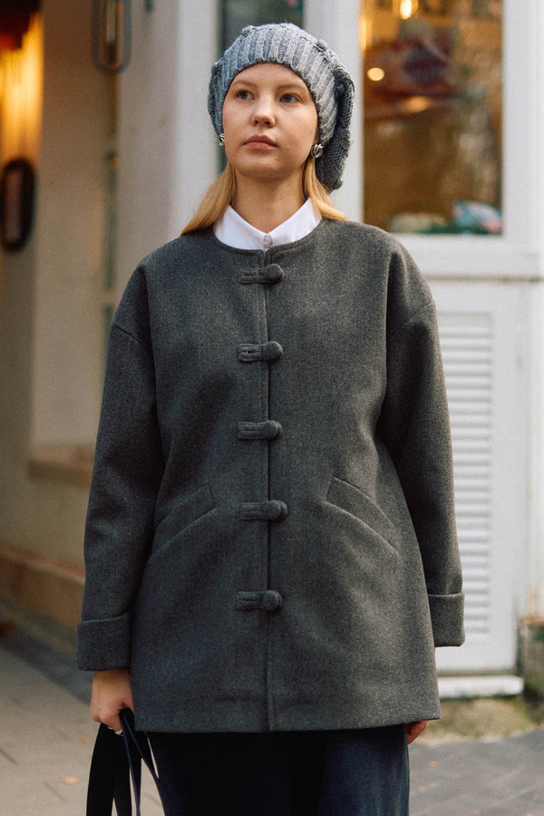 Biye Button Wool Coat Anthracite - 1