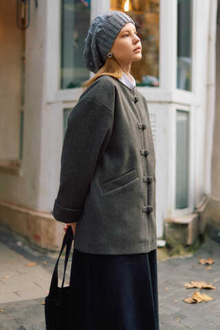 Biye Button Wool Coat Anthracite - 7