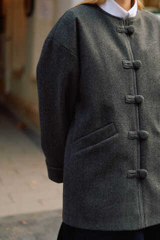 Biye Button Wool Coat Anthracite - 8