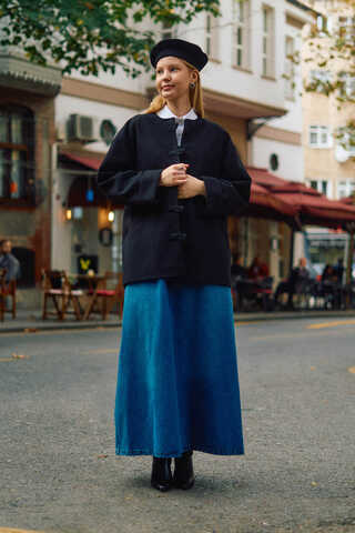 Biye Button Wool Coat Black - 2