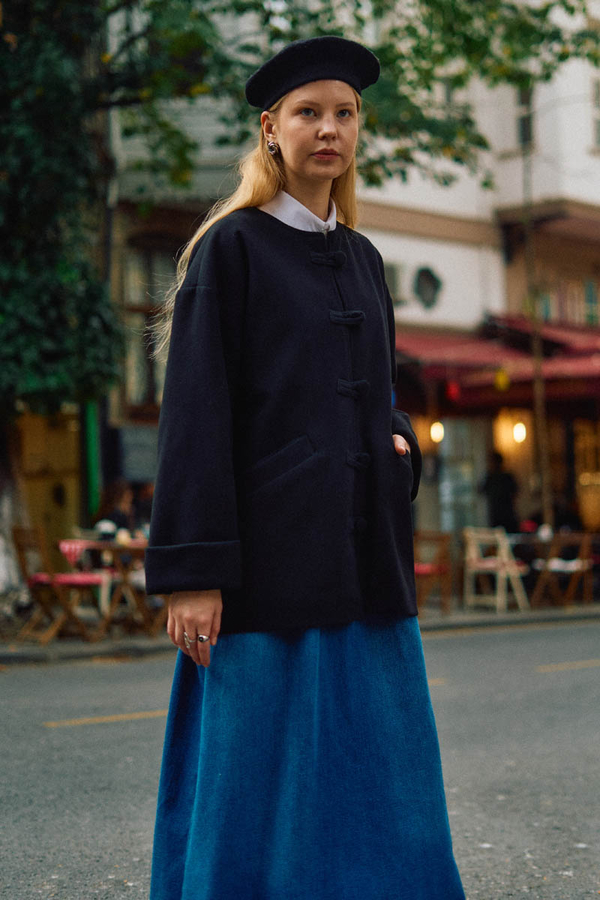 Biye Button Wool Coat Black - 4