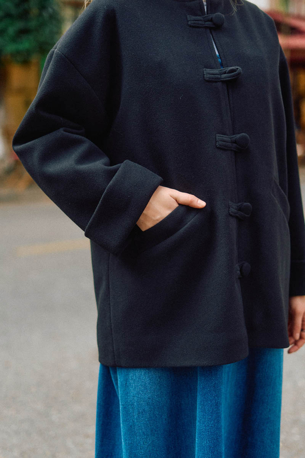 Biye Button Wool Coat Black - 6