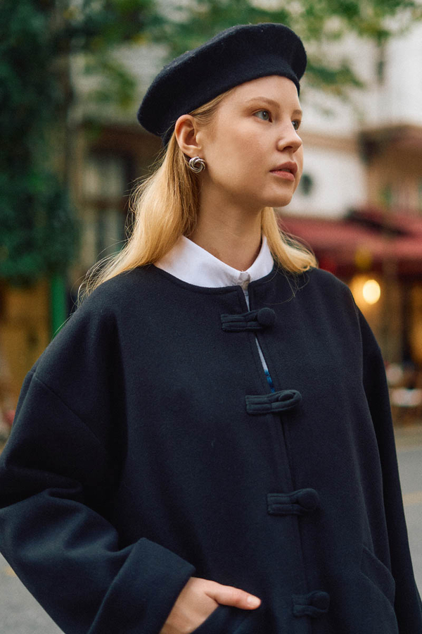 Biye Button Wool Coat Black - 7