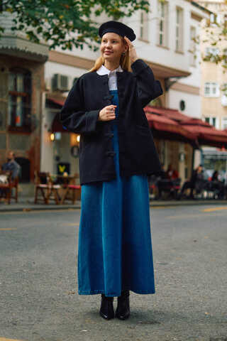 Biye Button Wool Coat Black - 1