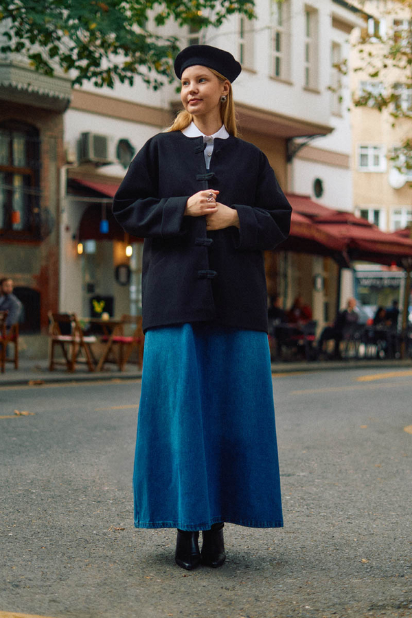 Biye Button Wool Coat Black - 2