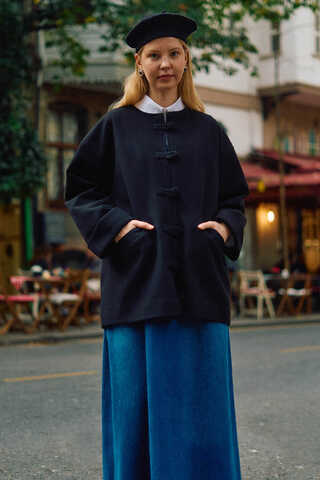 Biye Button Wool Coat Black - 3