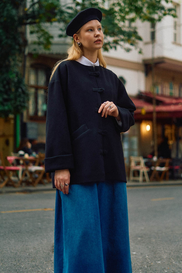 Biye Button Wool Coat Black - 5