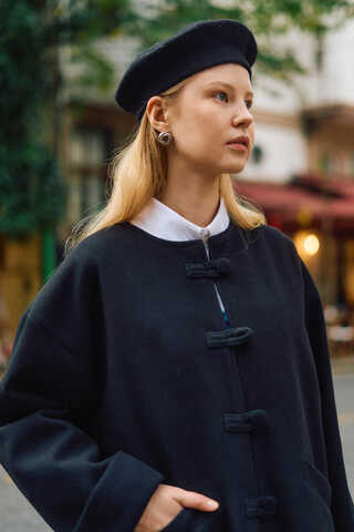 Biye Button Wool Coat Black - 7