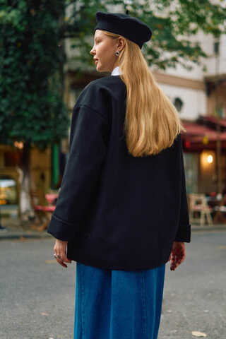 Biye Button Wool Coat Black - 8