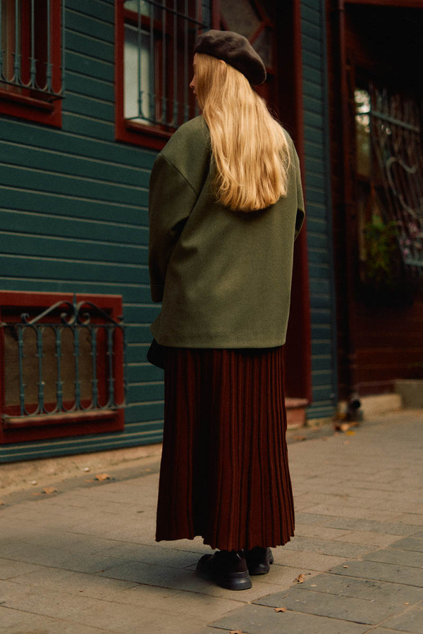 Biye Button Wool Coat Khaki - 11