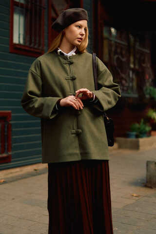 Biye Button Wool Coat Khaki - 8